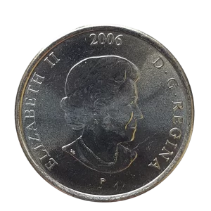 Canadá, 25 cents 2006, aço banhado em níquel, 4.4 g, 23.9 mm, km# 365, fita rosa do câncer de mama, colorida