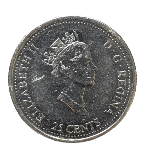 Canadá, 25 cents 1999, níquel, 5 g, 23.8 mm, km# 347, trem, datada de junho de 1999