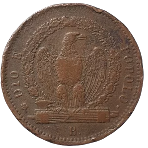 República Romana (estado italiano), 3 baiocchi, 1849, cobre, 26.5 g, 37 mm, km# 23, cunhada em Bolonha, só 66.800 unidades