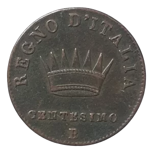 Reino Napoleônico da Itália, 1 centesimo 1811, cobre, 2.0 g, 19 mm, C# 1.1, Napoleão Bonaparte imperador e rei