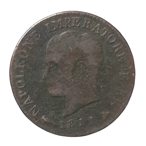 Reino Napoleônico da Itália, 1 centesimo 1811, cobre, 2.0 g, 19 mm, C# 1.1, Napoleão Bonaparte imperador e rei