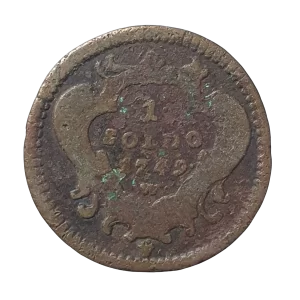 Gorízia (estado italiano), 1 soldo 1749, cobre, 2.4 g, 22 mm, km# 11, cunhada em Viena, Maria Teresa