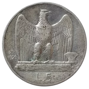 Itália, 5 liras 1926, prata 0.835, 5.0 g, 23 mm, km# 67, águia, Vitório Emanuel III