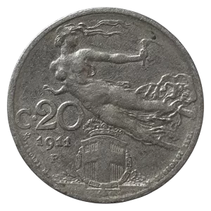 Itália, 20 centesimi 1911, níquel, 4 g, 22 mm, km# 44, Vitório Emanuel III