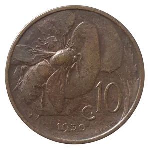 Itália, 10 centesimi 1930, cobre, 5.3 g, 22 mm, km# 60, Vitório Emanuel III