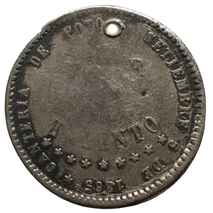 Bolívia, 1/2 melgarejo 1865 - 1868, prata 0.666, 9.1 g, 29 mm, km# 145, com furo
