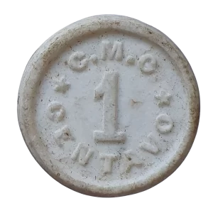 Gaia (cidade de Portugal), 1 centavo 1921, porcelana branca, 1.8 g, 17.5 mm, N#298555, dinheiro de emergência