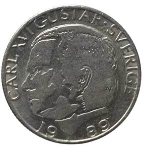 Suécia, 1 coroa 1989, cuproníquel, 7 g, 25 mm, km# 852a