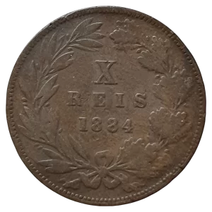 Portugal, Reino, X réis 1884, bronze, 5.6 g, 25 mm, km# 526, dom Luiz I