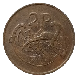 Irlanda, 2 pence 1980, bronze, 7.1 g, 25.9 mm, km# 21, não-magnética