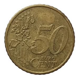 Áustria, 50 euro cents 2002, ouro nórdico, 7.8 g, 24.25 mm, km# 3087
