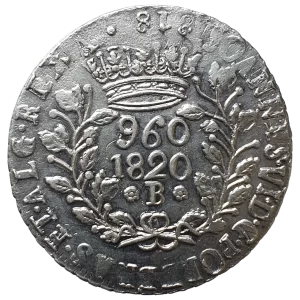 Brasil, Reino Unido, 960 réis 1820 B, 39.5 mm, 27.2 g, sobre 8 reales colonial 1818 de Fernando VII, Bentes 386.02.01