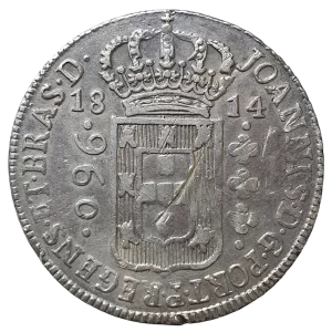 Brasil, Colônia, 960 réis 1814 B, 40 mm, 26.4 g, sobre 8 reales colonial de Fernando VII (provável México 1808-1811), Bentes 335.05.01
