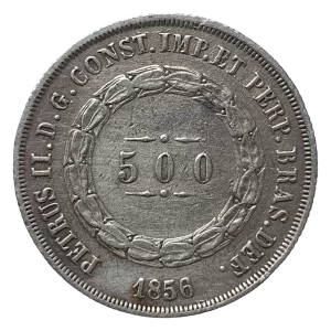 Brasil, Império, 500 réis 1856, prata 0.917, 6.3 g, 25 mm, km# 464, Bentes 494.04.01