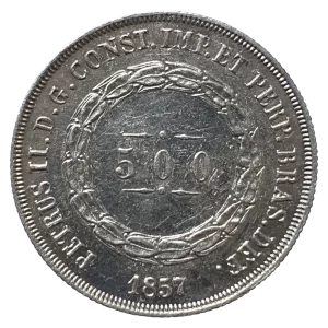 Brasil, Império, 500 réis 1857, prata 0.917, 6.3 g, 25 mm, km# 464, Bentes 494.05.01