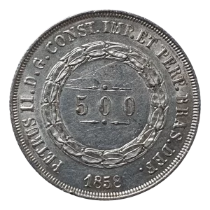 Brasil, Império, 500 réis 1858, prata 0.917, 6.3 g, 25 mm, km# 464, Bentes 494.06.01