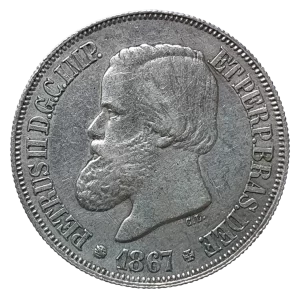 Brasil, Império, 500 réis 1867, prata 0.917, 6.3 g, 25 mm, km# 472, Bentes 495.01.01, busto Pedro II (C.L.)