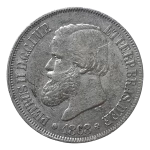 Brasil, Império, 500 réis 1868, prata 0.917, 6.3 g, 25 mm, km# 472, Bentes 495.01.02, busto Pedro II (C.L.)