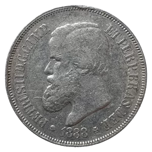 Brasil, Império, 500 réis 1888, prata 0.917, 6.3 g, 25 mm, km# 472, Bentes 496.04.01, busto Pedro II