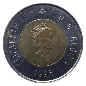 Canadá, 2 dólares 1996, bimetálica, 7.3 g, 28 mm, km# 270