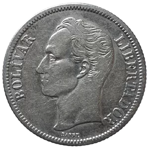 Venezuela, 1 bolivar 1945, prata 0.835, 5 g, 22.8 mm, Y# 22a