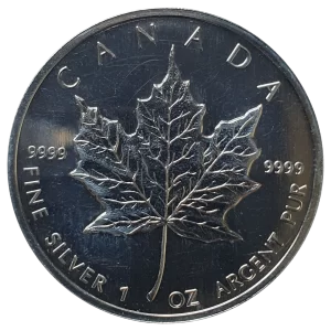 Canadá, 5 dólares 1994, prata 0.9999, 31.1 g, 38 mm, Maple Leaf
