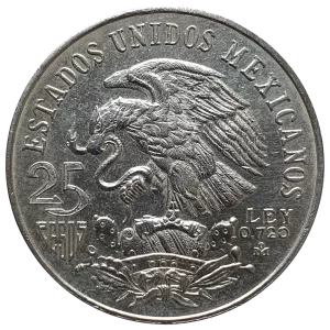 México, 25 pesos 1968, prata 0.720, 22.5 g, 38 mm, Olimpíadas do México, km# 479