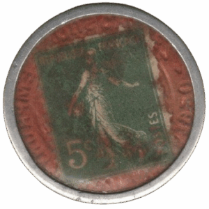 França, ficha comercial, 5 centimes 1920, selo de papel em suporte de alumínio, 33 mm, N# 10707