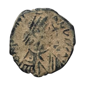 Império Bizantino, Justiniano I, 5 nummi, bronze, 15 mm, 2.0 g, 527 a 565 dC,  Antioquia, 3a. oficina, N#186838