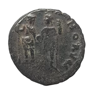 Império Romano, Teodósio II, nummus, bronze, 15 mm, 1.7 g, 408 a 423 dC,  busto de Honório / Teodósio e Honório