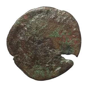 Império Romano, Imperador Cláudio (41 a 54 dC), carimbo TICA sobre provável asse de Augusto, 3.5g, 23 mm