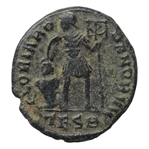 Império Romano, Valens, 364 a 378 dC, follis, 18 mm, 2.8 g, cunhada em Tessalônica na 2a. oficina, GLORIA ROMANORUM, N# 53954