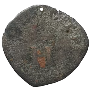 França, Henri II, liard, prata baixa, 0.7 g, 17 mm, 1550, com furo