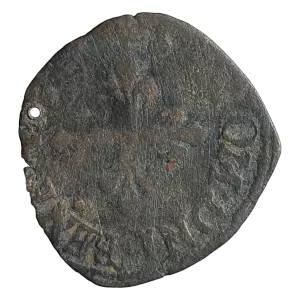 França, Henri II, liard, prata baixa, 0.7 g, 17 mm, 1550, com furo