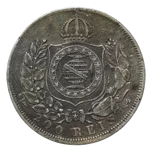 Brasil, Império, 200 réis 1867 a 1869, prata 0.835, 19 mm, 2.5 g, data ilegível, km# 471