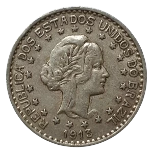 Brasil, República, 1000 réis 1913, prata 0.900, 10 g, 26 mm, Estrelas Soltas, km# 513