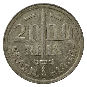 Brasil, República, 2000 réis 1935, prata 0.500, 8 g, 26 mm, Duque de Caxias km# 535