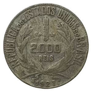 Brasil, República, 2000 réis 1927, prata 0.500, 8 g, 26 mm, km# 526, mocinha