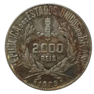 Brasil, República, 2000 réis 1929, prata 0.500, 8 g, 26 mm, km# 526, mocinha