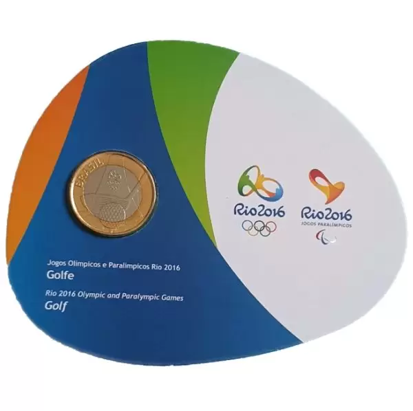 Brasil, moeda comemorativa Rio 2016: golfe, 1 real 20014, bimetálica