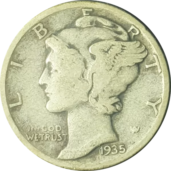 Estados Unidos, 1 dime (10 cents) 1935, prata 0.900, 2.5g, 17.9mm, km# 140, Mercury dime
