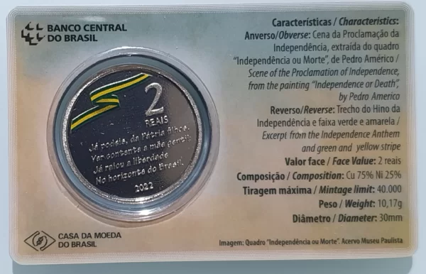 Brasil, 2 reais 2022, cuproníquel, bicentenário da independência! Imperdível!! - Image 3