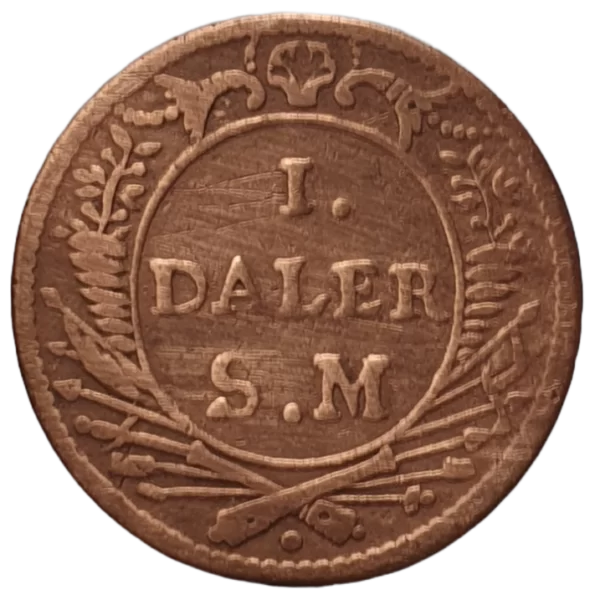 Suécia, 1 dáler silvermynt 1718, cobre, 4.5 g, 24 mm, Karl XII, moeda de emergência, KM# A35